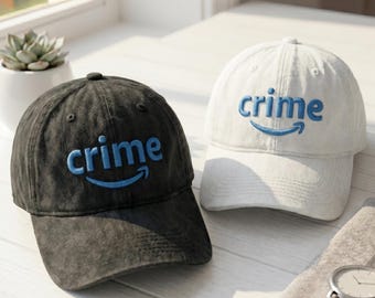 Embroidered "Crime" Logo Cap, Quirky Design, Trendy Streetwear, Unique Gift Idea, Casual Look, Funny Humor Hat, Cool Hat, Trendy Accessory