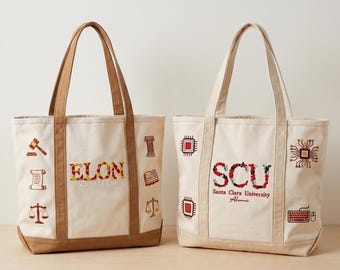 Bolso de mano floral personalizado bordado para universidad, bolso con nombre de universidad bordado, regalo de graduación personalizado, bolso escolar personalizado, bolso de mano estético
