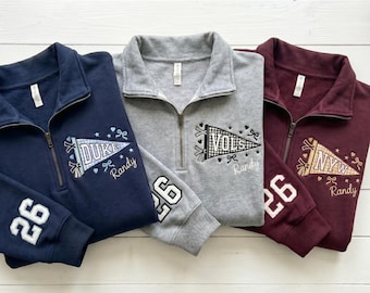 Sudadera con lazo coqueto bordada personalizada de la Universidad de Duke, cremallera frontal colegiada bordada, personalizada para la clase de 2026, atuendo para el día del partido.