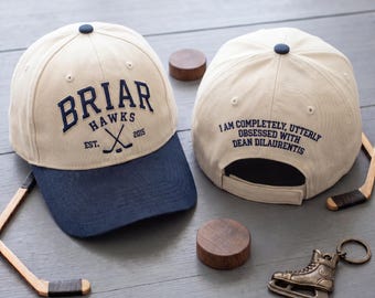 Gorra bordada de los Briar Hawks de hockey, regalo para fans de Dean DiLaurentis, gorra universitaria estilo snapback, gorra "Obsesionado con el hockey", gorra de moda.