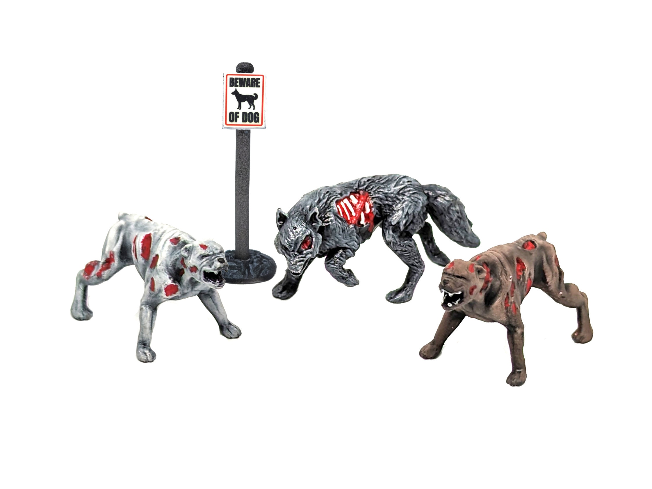 Zombie Dogs and Sign - for Lemax Spooky Town, Dept. 56, Tabletop