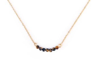 Tiger's eye pendant necklace - small natural stones 3 mm, lithotherapy jewelry, energy and confidence
