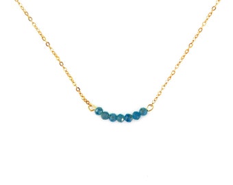Blue Apatite Necklace, Minimalist and Delicate Jewelry with Natural Stones, December Birthstone, Boho Chic Women's Gift