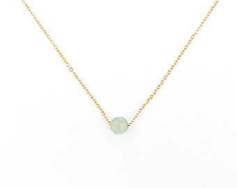 Aventurine green natural stone necklace, minimalist lithotherapy necklace on a gold or silver stainless steel chain, lucky necklace for women