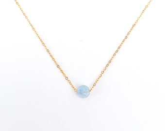 Aquamarine natural stone lithotherapy necklace on a gold stainless steel chain