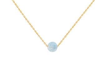 Aquamarine natural stone necklace, crystal healing necklace in gold or silver stainless steel, spiritual blue fish necklace
