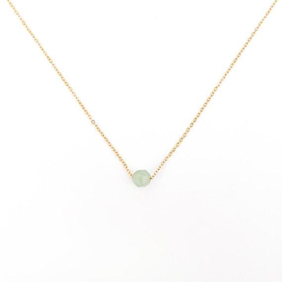 Collier Aventurine verte pierre naturelle lithothérapie minimaliste sur chaîne or ou argent acier inoxydable, collier chance femme
