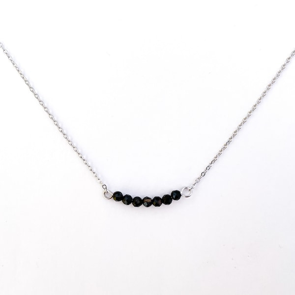 Collier Obsidienne Noire avec pierre naturelle et chaîne couleur argent