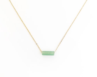 Aventurijn ketting, ruwe rechthoekige steen in roestvrij staal, goud, zilver, echte groene aventurijn steen voor lithotherapie welzijn
