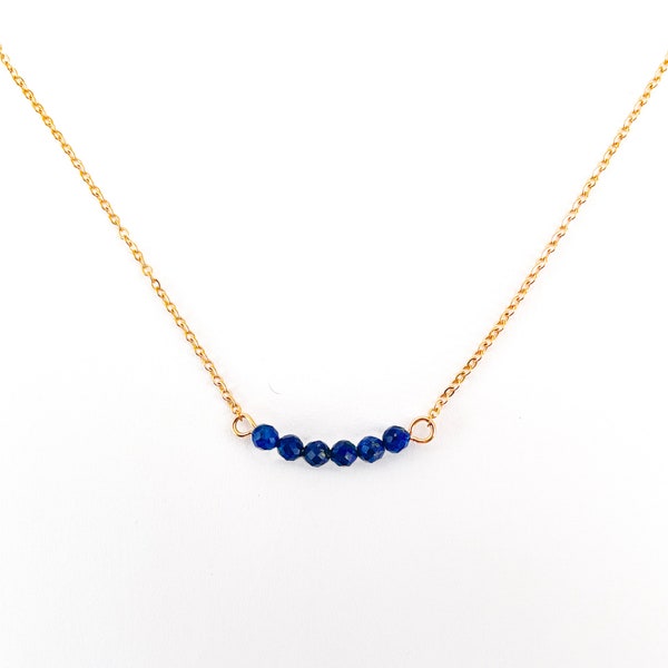 Collier Lapis Lazuli pierre naturelle bleu chaîne or acier inoxydable, pendentif avec cristal lapis lazuli véritable