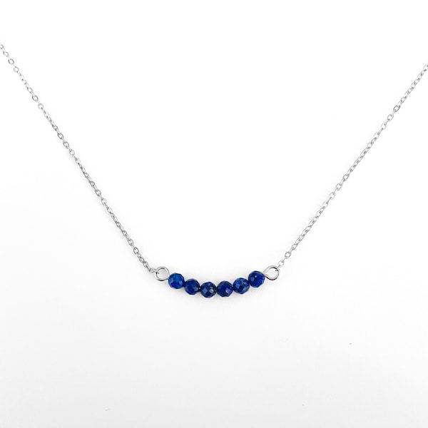 Collier Lapis Lazuli pierre naturelle bleue profonde couleur argent