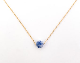 Sodalite necklace with blue natural stone on a gold stainless steel chain