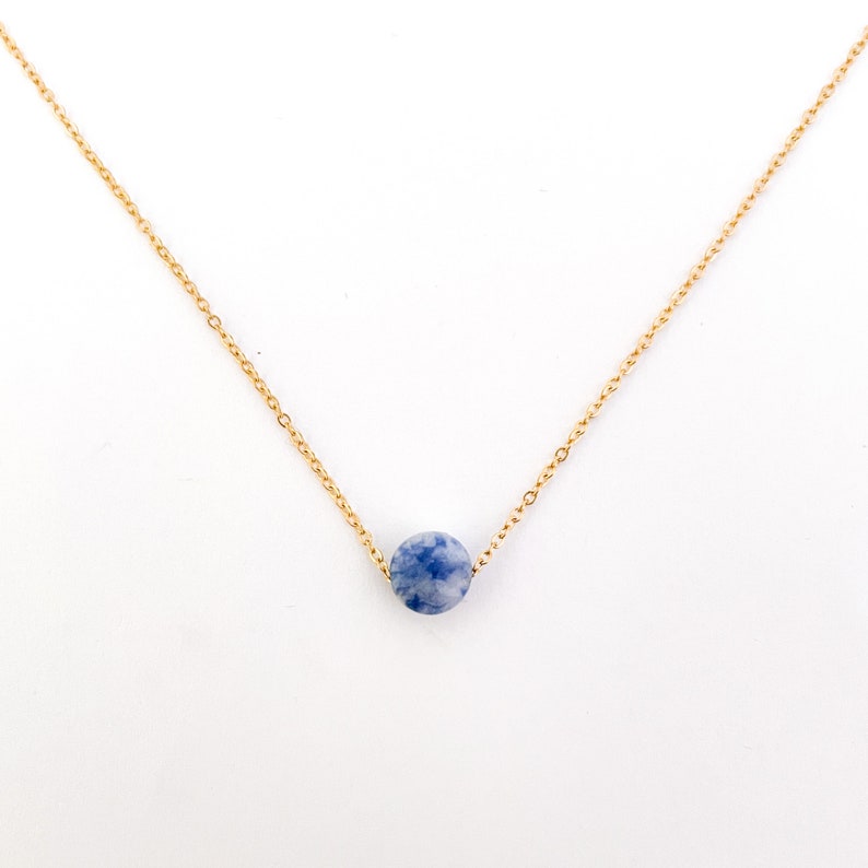Sodalite necklace with blue natural stone on a gold stainless steel chain image 1