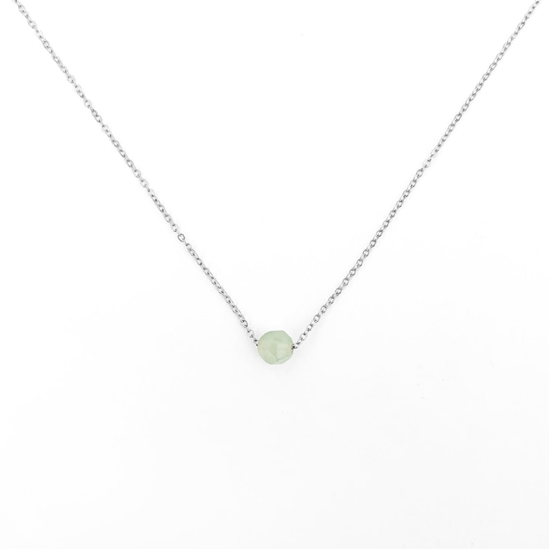 Collier aventurine en acier inoxydaboble argent