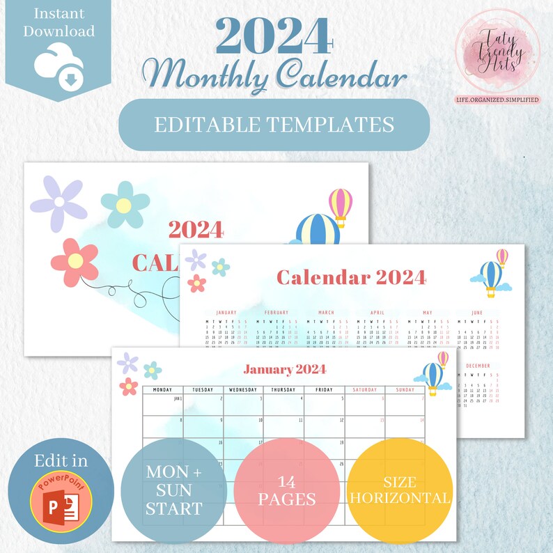 2024 Powerpoint Calendar Template, Agenda Template, Yearly & Monthly