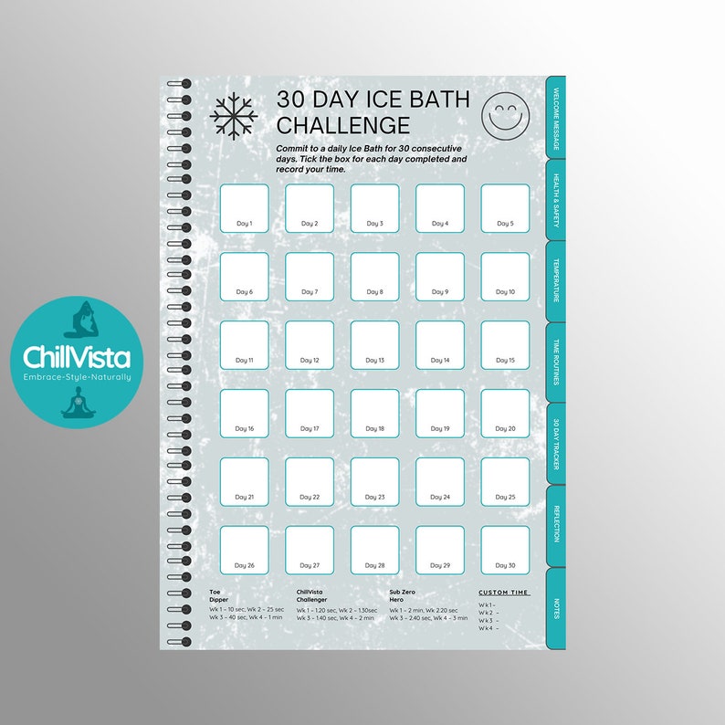 30day Ice Bath Challenge Tracker for Goodnotes, iPad Planner, Adobe