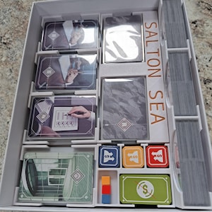 Salton Sea Board Game Insert / Organizer, upgrade storage sleeved cards,  3D Printed