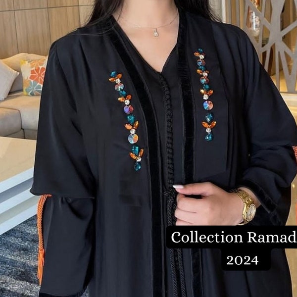 Black moroccan caftan, 2 pieces kaftan for Ramadan 2024, Aid al fitr kuftan, Wedding guest kuftan, Gift for her, Trendy moroccan dress.