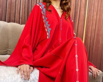 Moroccan red caftan, Embroidered kaftan, Wedding guest kuftan, Engagement moroccan dress, Gift for her, Arabic dress, Nikah dress.