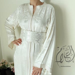 Moroccan off-white kamkha caftan, Engagement caftan, Nikah dress, Arabic dress, Moroccan wedding kaftan, Gift for her, Elegant kuftan.