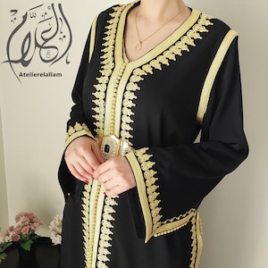 Black-gold moroccan takchita, Wedding guest caftan, Classy bride Kaftan, Nikah dress, Arabic dress, Wedding Islamic dress, Gift for her