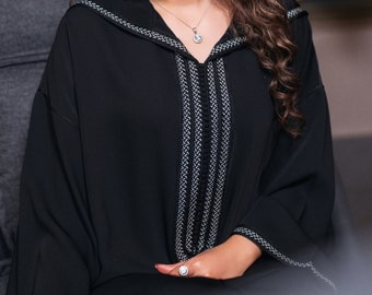 Stijlvolle Marokkaanse jellaba &quot;Nieuwe collectie 2025, Zwarte djellaba, Arabische jurk, Kaftan met capuchon, Abaya, Cadeau voor haar, Islamitische jurk voor Eid.