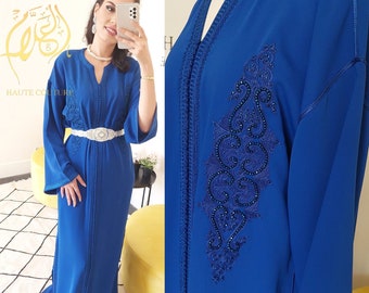 Refined Royal blue caftan, Embroidered moroccan kaftan, Engagement moroccan dress, Wedding guest caftan, Ramadan dress, Eid al fitr outfit,