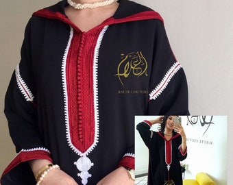 Trendy moroccan jellaba, Black ramadan 2024 djellaba, Eid al fitr outfit, gift for her, Arabic dress, gandoura, abaya, Embroidered jelaba.