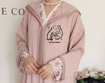 Marokkaanse jellaba, Geborduurde djellaba in 2 delen, Kaftan met capuchon, Arabische jurk, Nikah-jurk, Marokkaanse jurk met capuchon, Abaya, Cadeau voor haar.