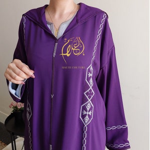 Moroccan jellaba New design 2024, Spring jalaba with caftan, Djellaba for aid al adha, Cross stitch embroidery hooded kaftan, Arabic dress image 1