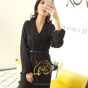 Moroccan black caftan, Embroidered takchita, Elegant arabic dress, Islamic dress, Gift for her, Christmas gift, Wedding guest kuftan, Kaftan