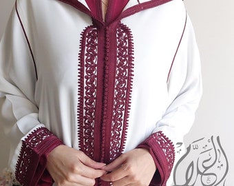 Stijlvolle Marokkaanse jellaba, geborduurde djellaba, 2 stuks Marokkaanse jalaba, Nikah-jurk, Arabische jurk, cadeau voor haar, kaftan met capuchon, Eid-kaftan.