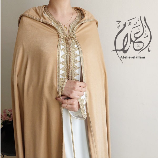 Classy caftan with Selham, Bride embroidered kaftan, Engagement arabic dress, Nikah dress, Aid al adha outfit, Islamic dress, Gift for her.