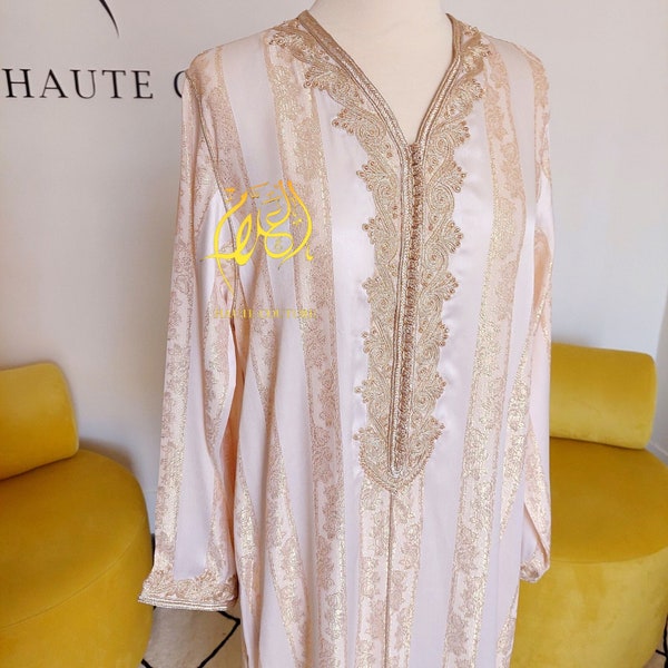 Caftan Jawhara 100% zijde, off-white kaftan ideaal voor een toekomstige bruid, geborduurde Marokkaanse jurk, eid jurk, bruids outfit