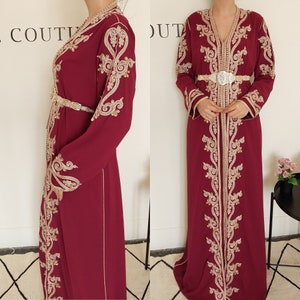 Hand Beaded Moroccan Takchita Embroidered Takshita With Belt One Size Burgundy Caftan Kaftan Bridal Caftan Bride s Trousseau Etsy Canada