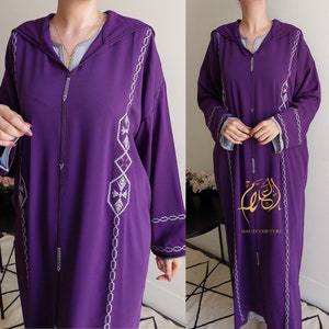 Moroccan jellaba New design 2024, Spring jalaba with caftan, Djellaba for aid al adha, Cross stitch embroidery hooded kaftan, Arabic dress image 2