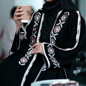 Trendy moroccan caftan, Embroidered summer abaya, Moroccan open kimono, Farasha dress, Spring gandoura, kaftan, Arabic dress, Islamic dress.
