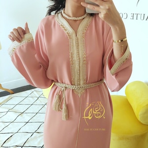 Moroccan caftan &quot;New 2025 Collection&quot;, Embroidered Moroccan dress, kaftan with belt, gandoura, Gift for her, Dress for religious wedding.
