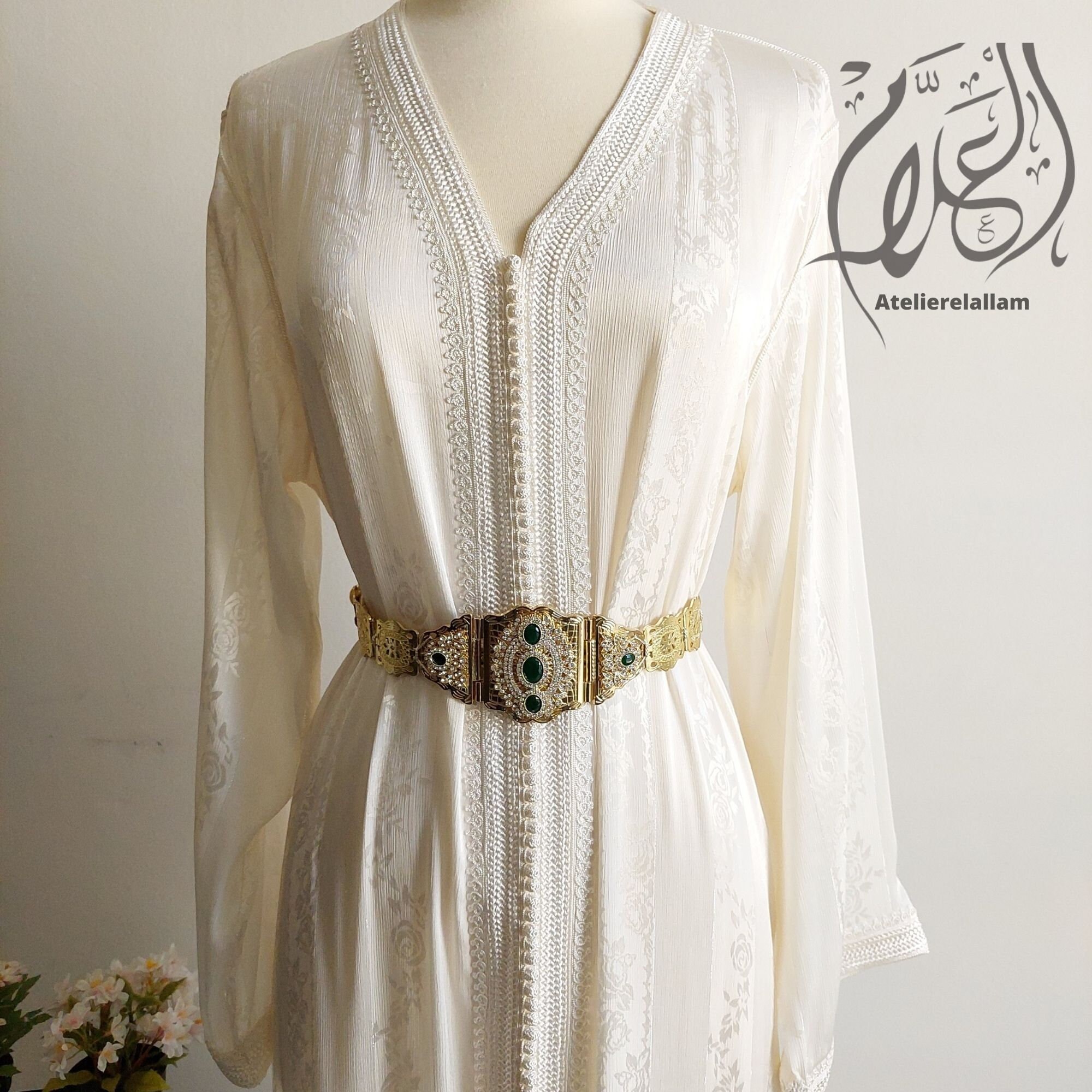 100% Silk Jawhara Caftan, off White Bride Kaftan, Moroccan Dress With ...