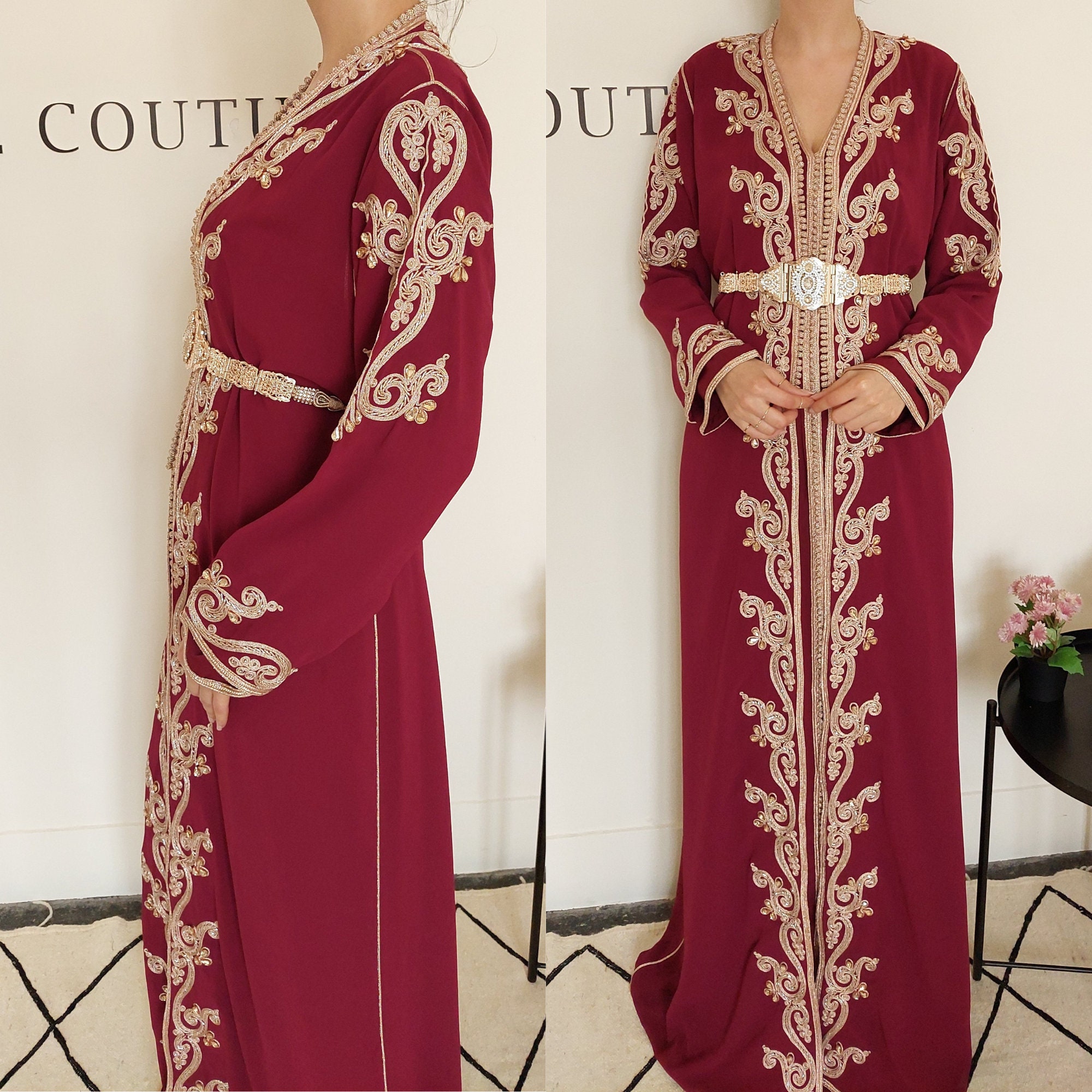 Burgundy Moroccan Caftan, Wedding Guest Kaftan, Engagement Moroccan ...