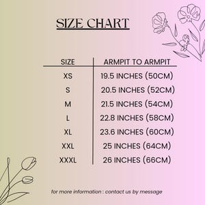 Puede incluir: Tabla de tallas para ropa con medidas en pulgadas y cent&iacute;metros. Las tallas incluyen XS, S, M, L, XL, XXL y XXXL. Las medidas se toman de axila a axila.