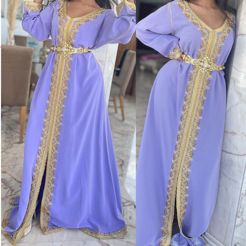 Moroccan Lavender Caftan, Embroidered Spring-summer Kaftan, Wedding ...