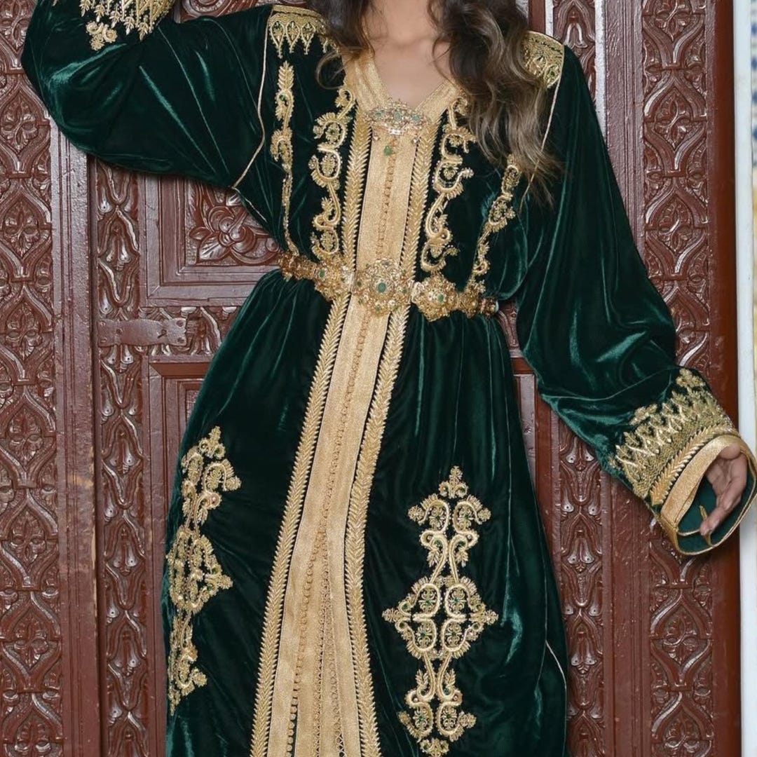 Elegant Moroccan Silk Velvet Takchita, Wedding Guest Kaftan, Engagement ...
