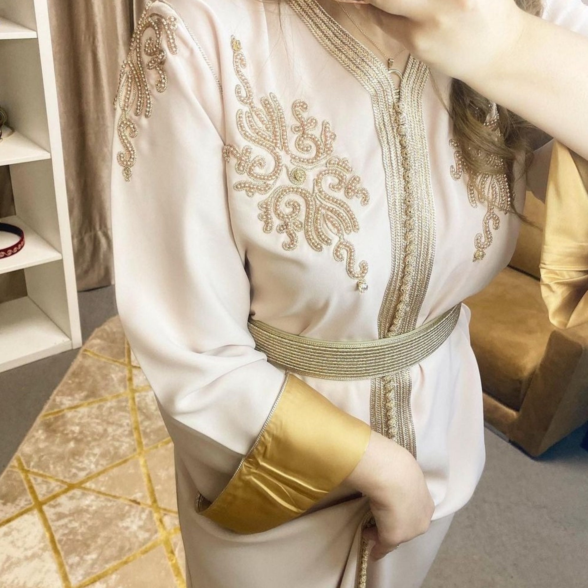 Elegant Moroccan Caftan, Embroidered Kaftan, Engagement Moroccan Dress ...
