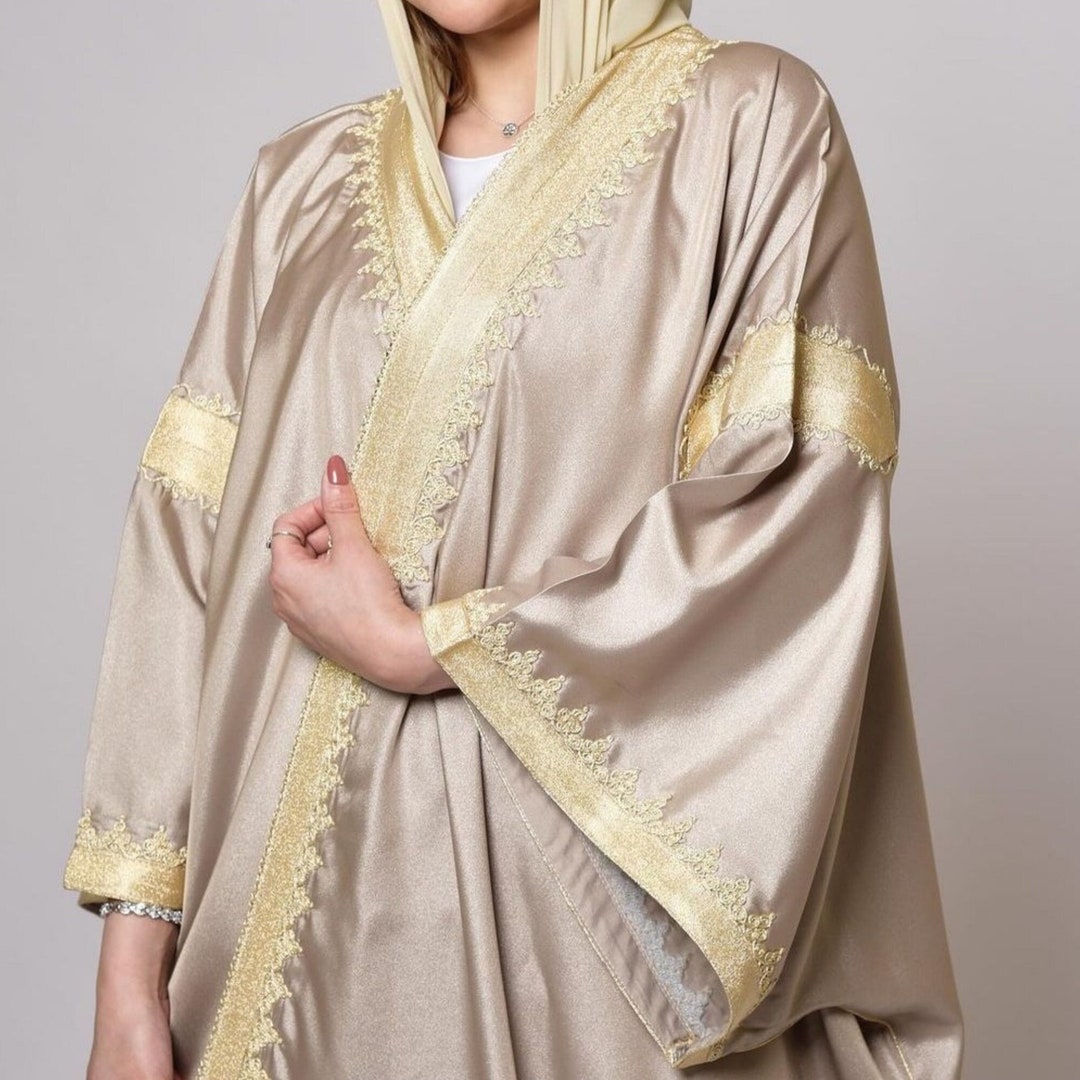 Luxurious Moroccan Open Caftan, Embroidered Gandoura, Farasha Dress