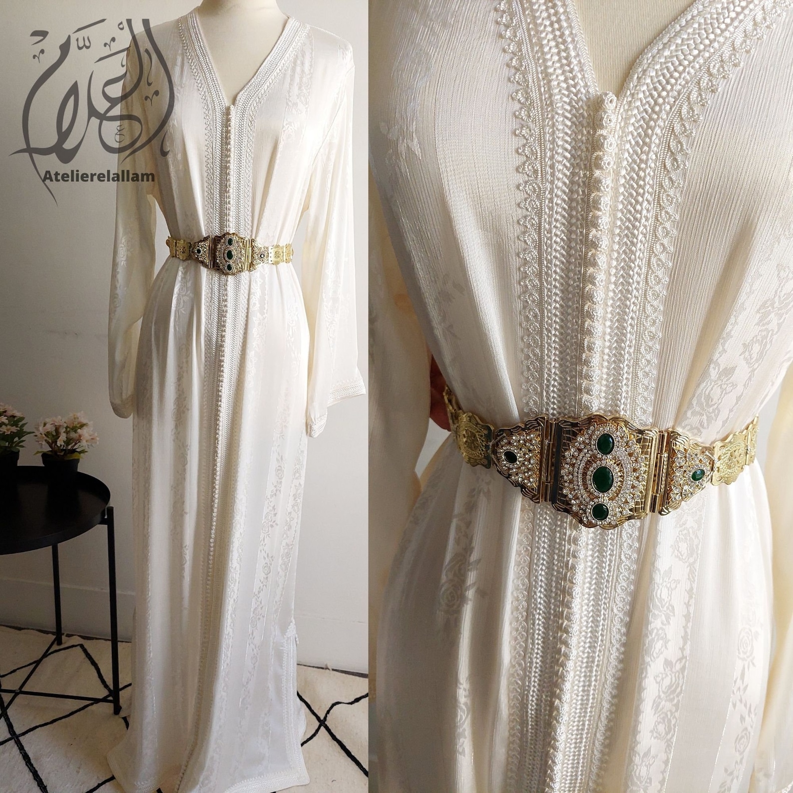 100% Silk Jawhara Caftan, off White Bride Kaftan, Moroccan Dress With ...