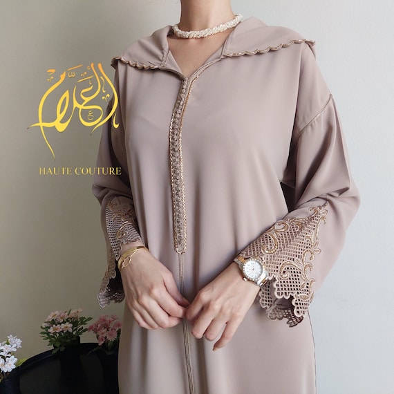 Trendy Jellaba 2024 Nude Embroidered Jallaba Beaded Moroccan