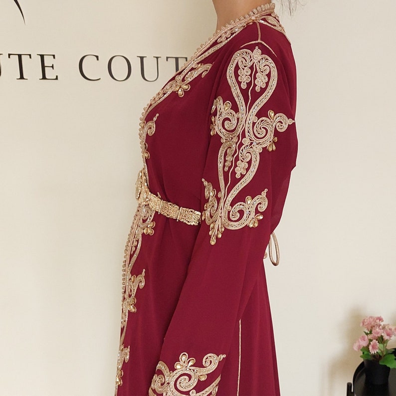Burgundy Moroccan Caftan, Wedding Guest Kaftan, Engagement Moroccan ...