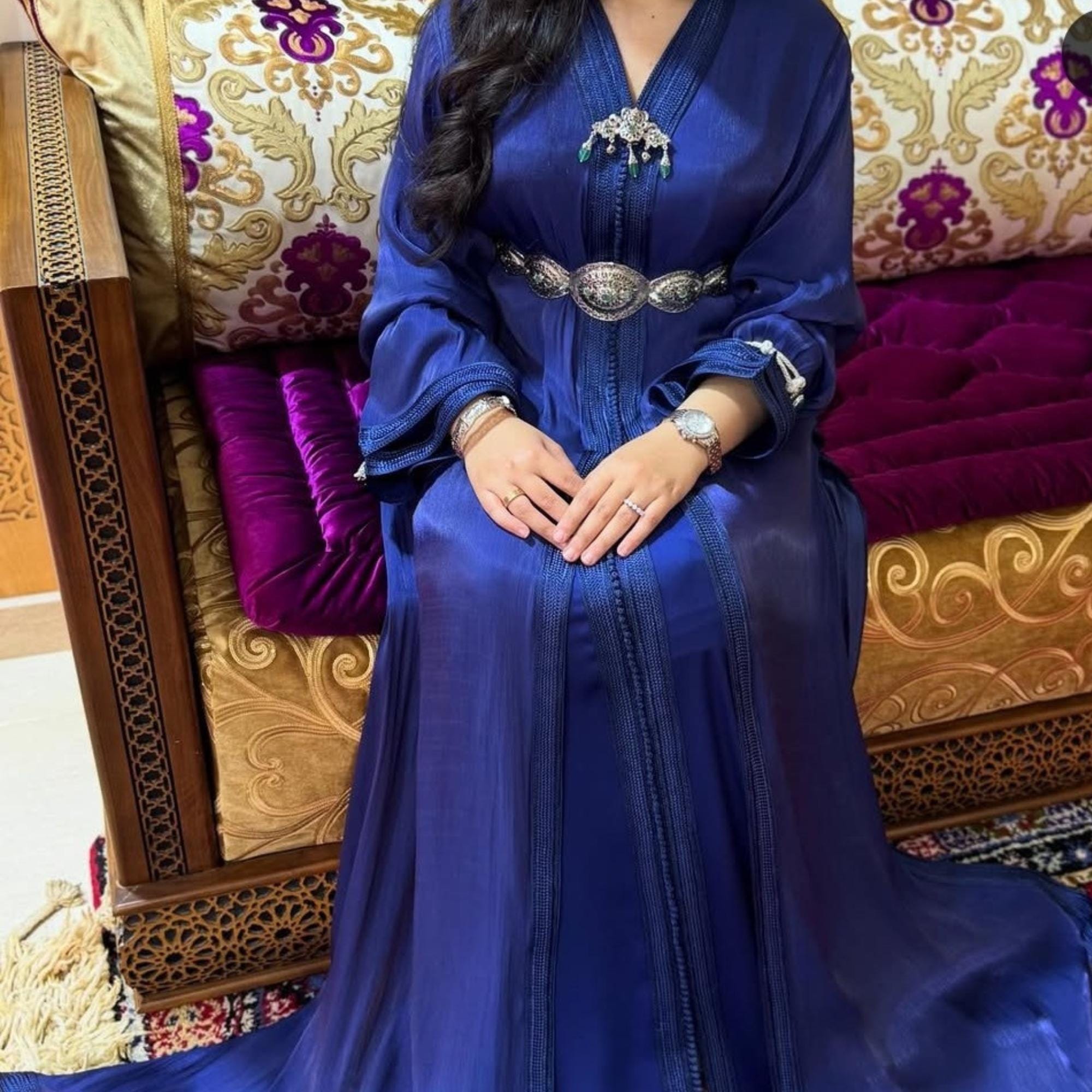 blue moroccan dress 100% Silk Organza Caftan in Mauve, Arabic Dress, Traditional With Belt, Gift for Her traditional moroccan dress Tadashi Shoji - V ENDOFSUMMER30% all construction (S Color:Grey Blue