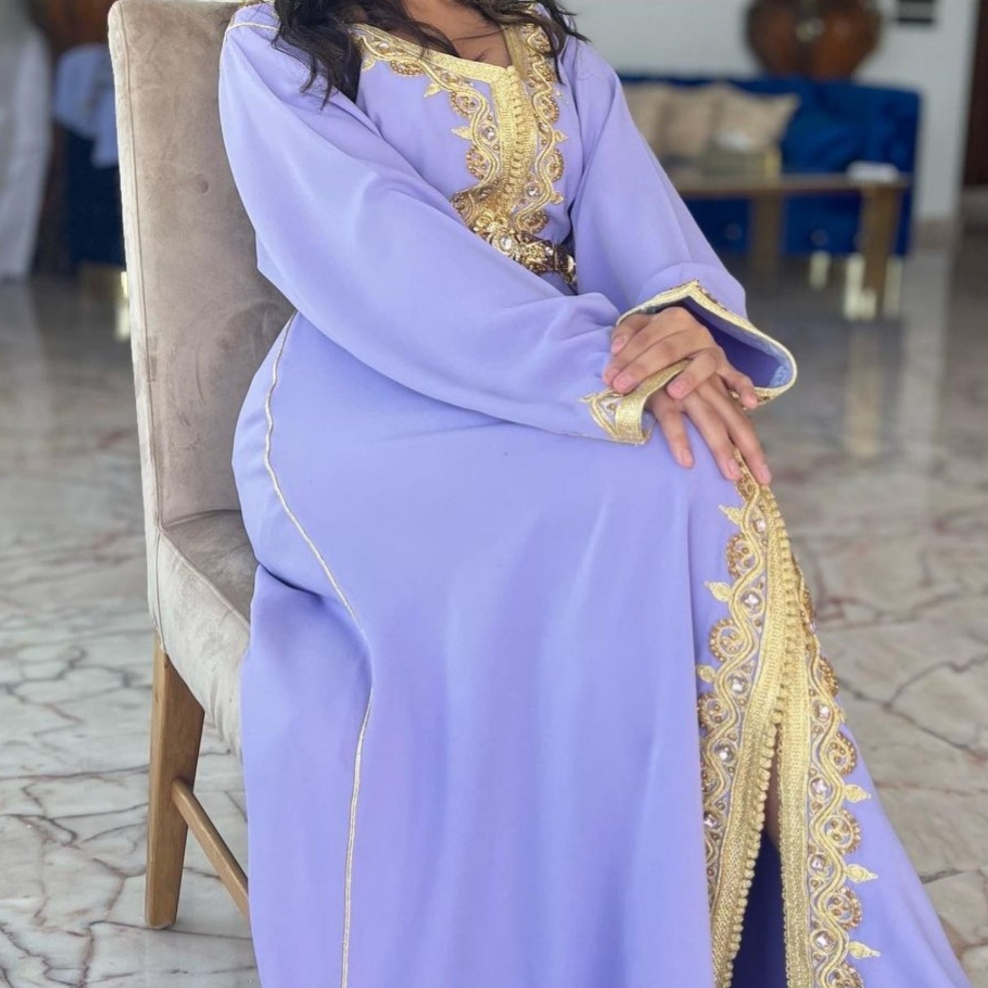 Moroccan Lavender Caftan, Embroidered Spring-summer Kaftan, Wedding ...